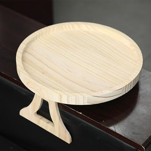 10-Inch Round Clip-On Sofa Arm Tray - Natural Pine Wood Table