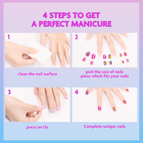 Townley Girl Rainbow Glow-in-the-Dark Press-On Nails Set for Kids, 96 Pieces
