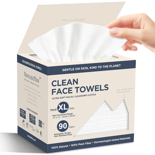 Nexusoftex Disposable XL Face Towels 50 Pack - Ultra-Thick 90gsm, Gentle for All Skin Types
