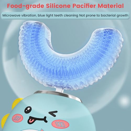 Kids Sonic U-Shaped Electric Toothbrush with 3 Modes & Cartoon Dinosaur, Waterproof, Toddler Safe, Green