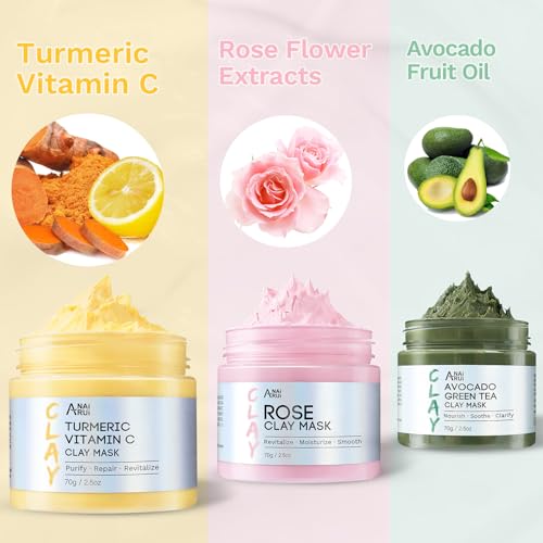 ANAI RUI Pink Clay Mask Set - Turmeric, Rose & Avocado 2.5 oz