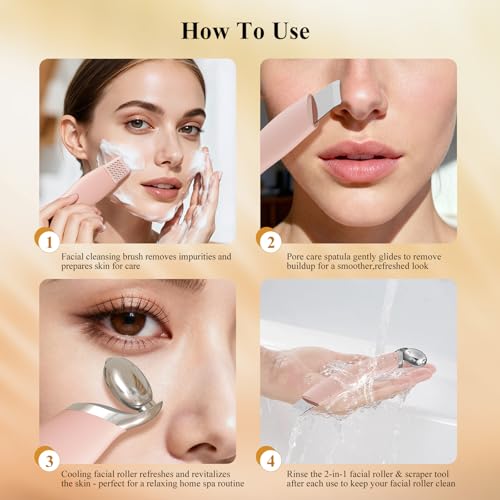 Vangines Stainless Steel Ice Roller & Facial Cleansing Brush Skincare Set