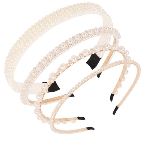 YISSION Simple Style Pearl Headbands 4pcs Beaded Hair Accessories for Women Girls