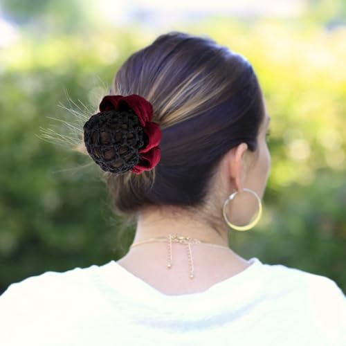 Thinslimer Pack of 5 Large Ballet Hair Bun Covers with Flower Elastic Ponytail Holders