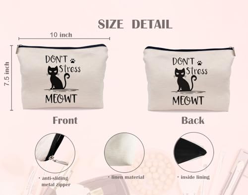Lacosu Cat Don’t Stress Meowt Makeup Bag - Black Cat Zipper Pouch, Variation: Cat-C