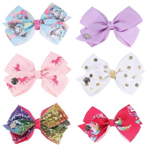 JoJo Siwa Rainbow Hair Bows Clips - 6 Pack Girls Handmade Boutique Hair Accessories