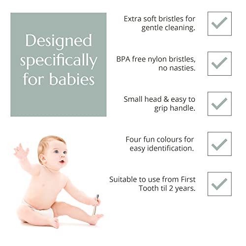 Wild & Stone Organic Baby Bamboo Toothbrushes - 4 Pack, Soft Bristles, Compostable Handle