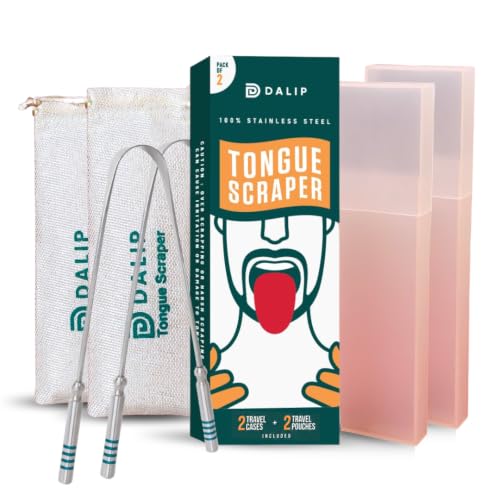 Advanced Tongue Scraper Pack of 2 with Green Handles & Travel Cases - Reusable Oral Hygiene Tool