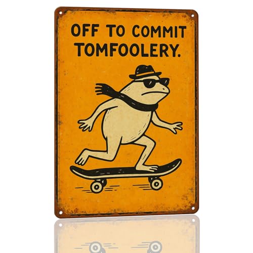 Skateboarding Frog Metal Sign - Funny Wall Art with Quote