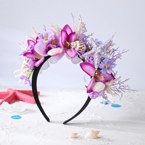 KorViSHOW Purple Hawaiian Flower Crown Headband - Bridal & Festival Accessory