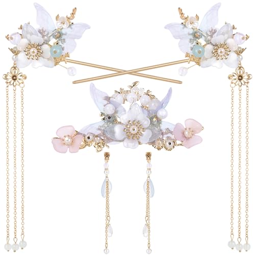 HINZIC 5pcs Blue Flower Tassel Hairpins for Weddings & Events