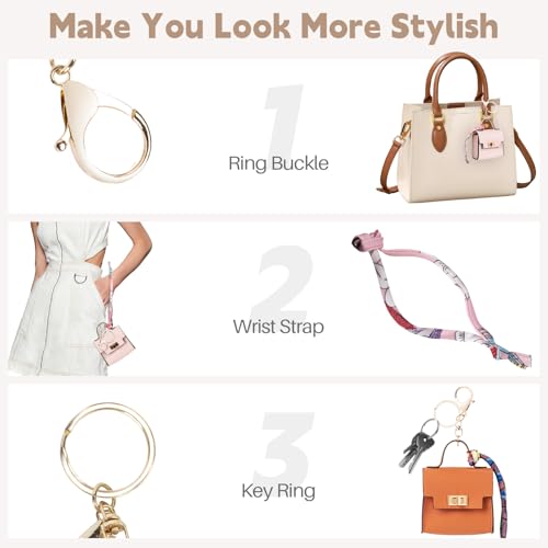 Mini Backpack Keychain Set - PU Leather Makeup Bag in Orange & Pink