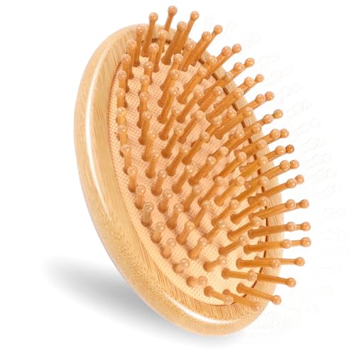 Portable Bamboo Hair Brush - Anti-Static Scalp Massage Comb