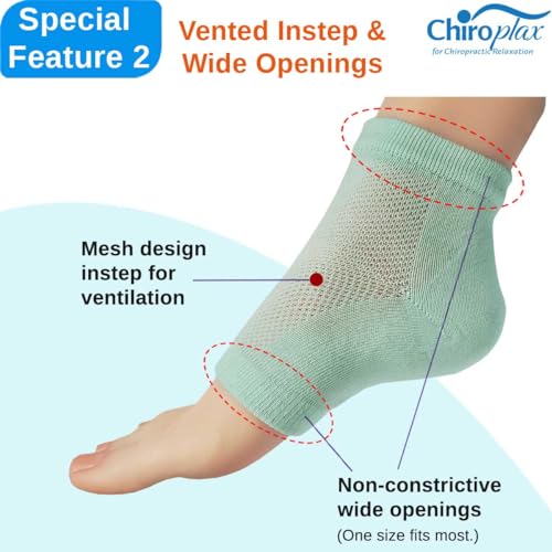 Chiroplax Black Vented Moisturizing Gel Heel Socks (2 Pairs) Spa-Quality Overnight Foot Care