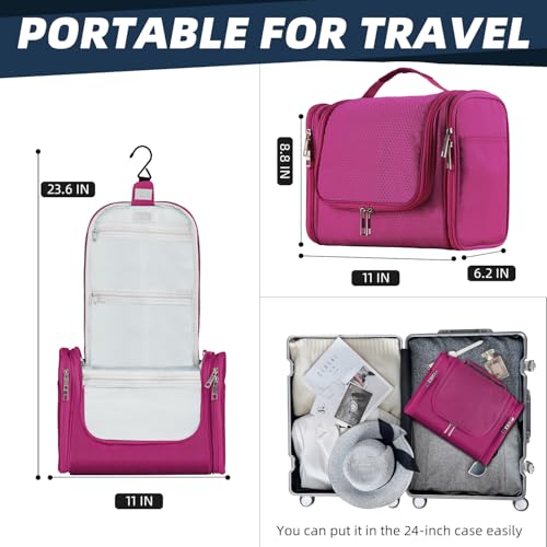 Buruis Large Waterproof Hanging Toiletry Bag for Travel - Fuchsia