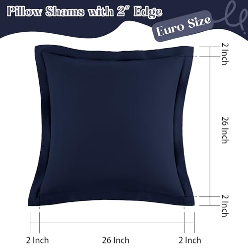 Navy Blue Euro Sham Covers Set of 2 | 26x26 Inch Microfiber