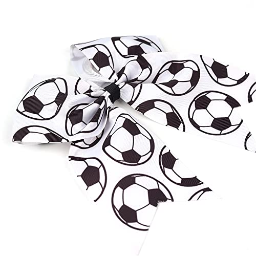 LDDCX White Soccer Hair Bows for Girls - Sport Ponytail Holders & Bows, 2 Pack