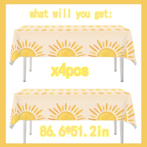 Boho Sunshine Table Covers - 4pcs Disposable Plastic for Baby Showers & Birthday Parties