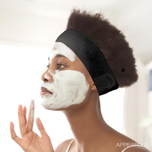 APPEARUS Disposable Black Facial Headbands - 50 Count, Hygienic Single Use, Latex-Free, Nonwoven Stretch Fabric for Salons & Spa