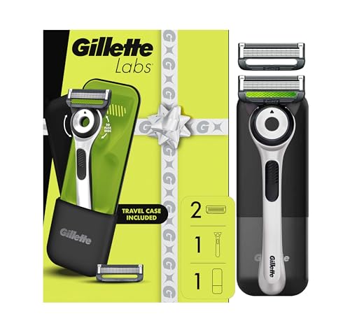 Gillette Labs White Edition Shaving Razor Gift Set with 2 Refills and Travel Case