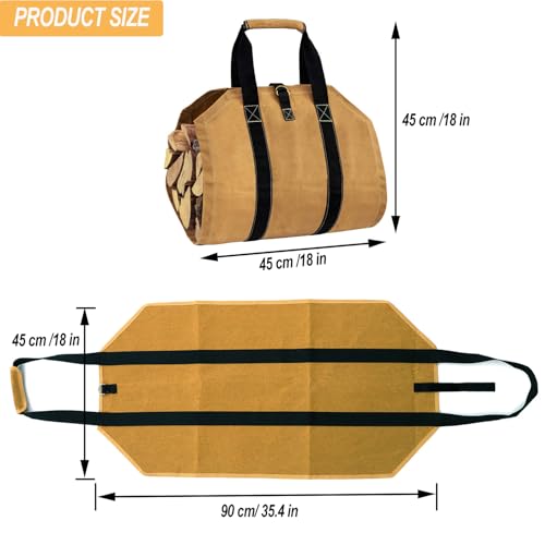 Heavy Duty Canvas Firewood Carrier Bag - Large Log Capacity, Waterproof