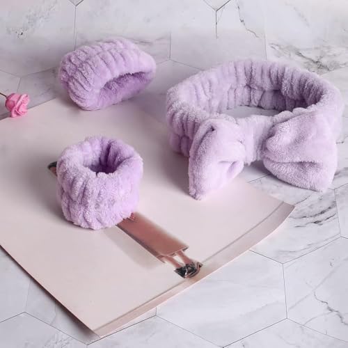 16-Piece Skincare Headband Set for Spa and Makeup - Purple