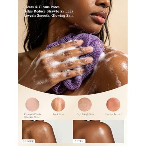 SPMKTBOZAI 4 Pack African Net Sponge, Authentic African Exfoliating Net Sponge for Body & Back, Extra Long Stretchable African Wash Cloth Bath Scrubber for Smooth Skin & Daily Shower