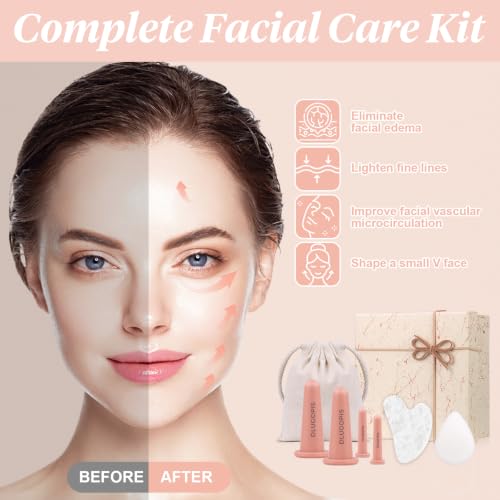 Facial Cupping Set & Gua Sha Tool - Pink Silicone Cupping Kit for Skincare