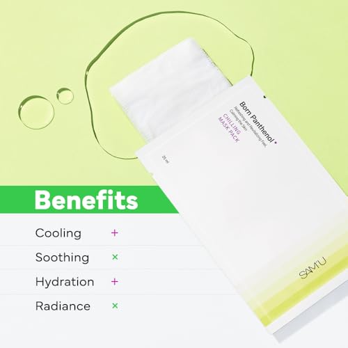 SAM'U Clear Panthenol Chilling Facial Mask with Birch Sap & Xylitol - Vegan Cooling Sheet for Deep Hydration, Sensitive Skin, 5 Sheets