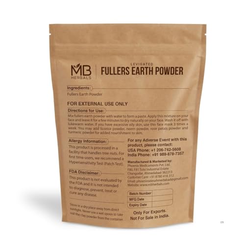 MB Herbals Fullers Earth Powder 8.8oz Pack of 2 - Multani Mitti for Face & Skin Care