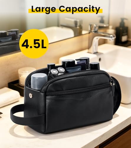 Vorspack PU Leather Travel Toiletry Bag - Black Medium Dopp Kit