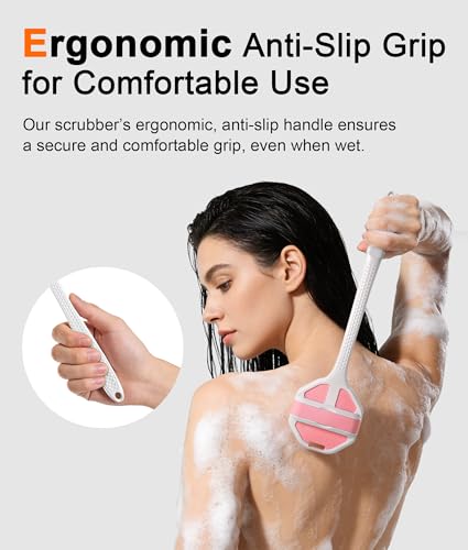 EaTubano Silicone Back Scrubber for Shower - Long Handle Exfoliating Tool