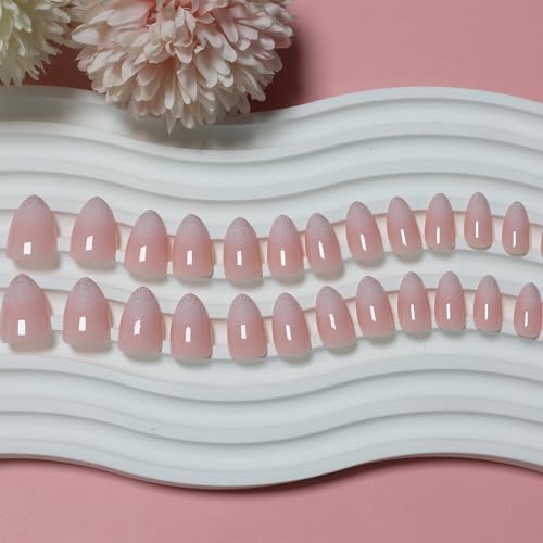 Pink Ombre Acrylic Press-On Nails - Short Almond Shape, 32 Pcs