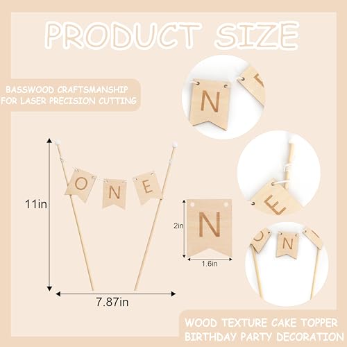 Wooden First Birthday Cake Topper - Rustic Party Decoration