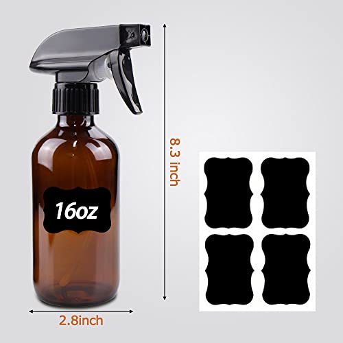 Wedama Amber 16 oz Glass Spray Bottles (2 Pack) with Adjustable Nozzles for Cleaning, Oils & Hair Care