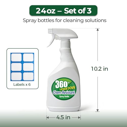 T4U 24 oz Spray Bottles, 3 Pack - Heavy Duty Cleaning & Gardening