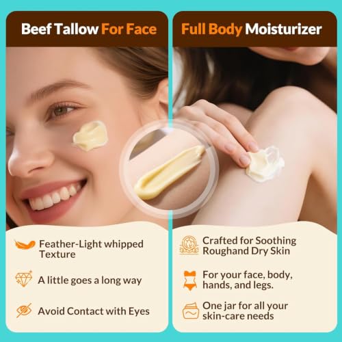 Auteli Grass-Fed Beef Tallow & Honey Balm 4oz - Natural Moisturizer for Face & Body, Sensitive Skin