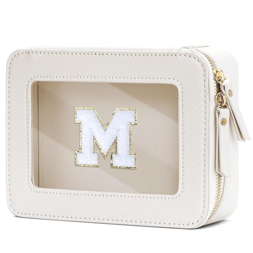 Personalized Beige Makeup Bag for Women - Compact Travel Toiletry Case