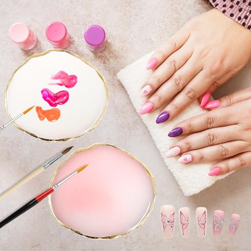 Nail Art Palette Set - 2 Pcs Resin Mixing Plates with Gold Edge