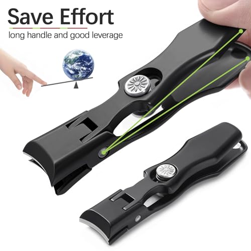 VOGARB Black Nail Clippers for Thick Toenails & Fingernails - Set with Metal File and Storage Case