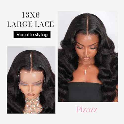 Pizazz 13x6 Body Wave Transparent Lace Front Wigs Human Hair Pre Plucked 180 Density HD Lace Frontal 9A Glueless Wigs with Baby Hair for Women 26Inch