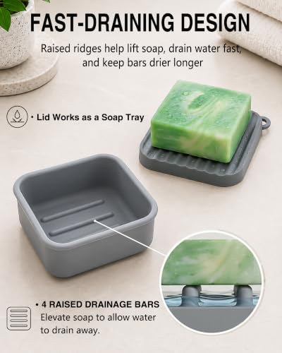 Leakproof Silicone Travel Soap Case for Square Bars - Dark Gray