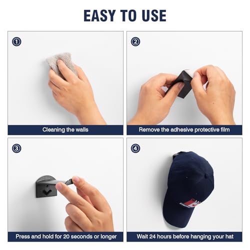 3-Inch Wall Hat Hooks (8 Pack) - Strong Adhesive Minimalist Organizer