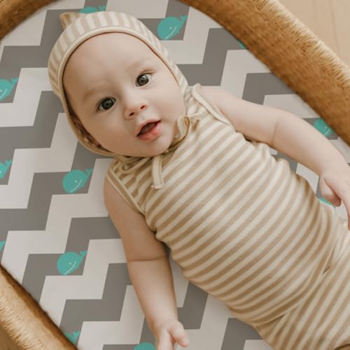 Brolex 2-Pack Ultra Soft Bassinet Sheets for Newborns - Whale & Cloud Designs