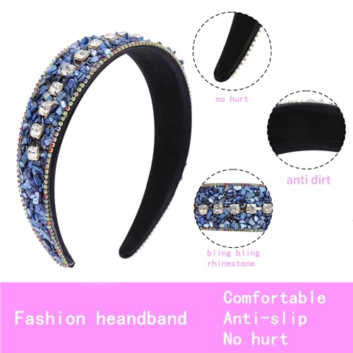Cutewing Variation NO15A Sparkle Rhinestone & Turquoise Wide Headband 2-Pack - Fashion Hair Accessory for Women & Girls