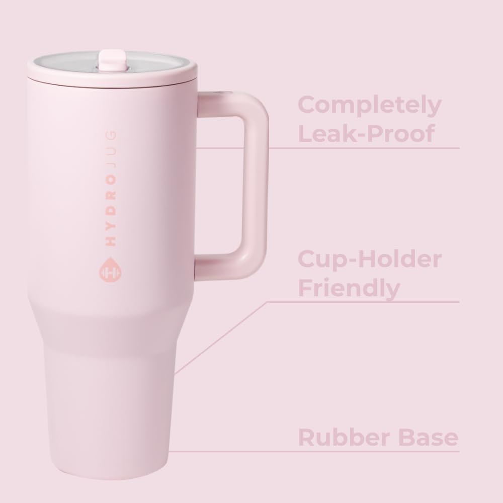 HydroJug 32 oz Insulated Water Bottle - Leak Resistant with Handle & Flip Straw | Pink Sand