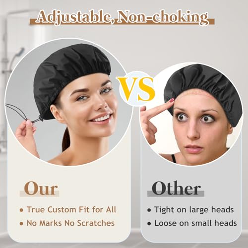 Large Waterproof Shower Cap Set for Long Hair & Dreadlocks - Black