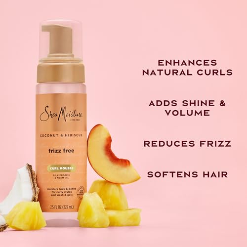 SheaMoisture Curl Mousse for Curly Hair, Coconut & Hibiscus Styling Mousse for Frizz Control & Volume, with Shea Butter, 7.5 oz