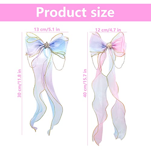 Rainbow Ribbon Hair Bows for Girls, Princess Alligator Clips, Colorful Hair Accessories