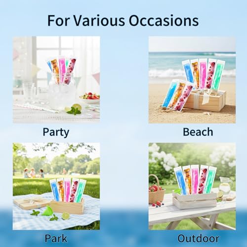 200 BPA-Free Disposable Ice Popsicle Bags with Funnel - 11x2 Inch